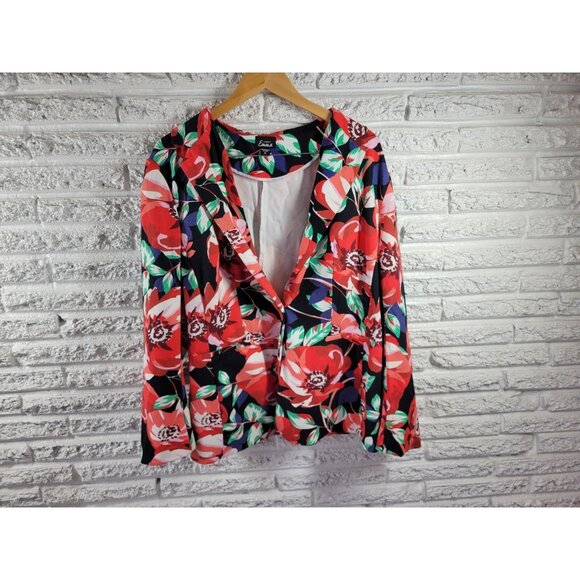 Simply Emma Womens Jacket 2X Plus Blazer Red Floral One Button SWE155E - Picture 1 of 8